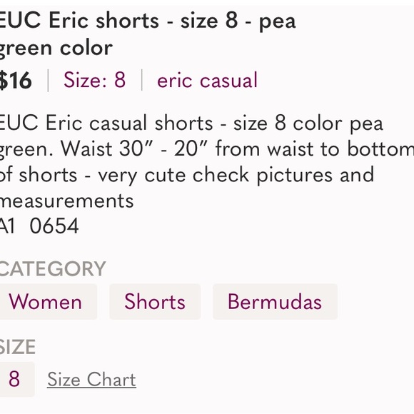 Excellent Preowned Condition Eric Casuals Shorts Size 8. Very Cute. - Picture 5 of 5